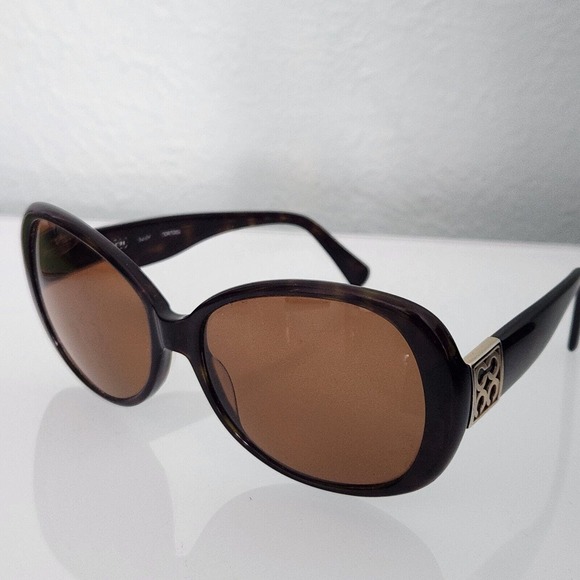Coach S2026 Woman Sunglasses Tortoise Brown Round Wrap Frame Signature Gold C - Picture 1 of 14